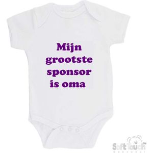 100% katoenen Romper ""Mijn grootste sponsor is oma"" Meisjes Katoen Wit/paars Maat 62/68