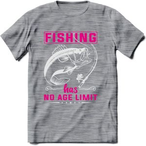 Fishing Has No Age Limit - Vissen T-Shirt | Roze | Grappig Verjaardag Vis Hobby Cadeau Shirt | Dames - Heren - Unisex | Tshirt Hengelsport Kleding Kado - Donker Grijs - Gemaleerd - M