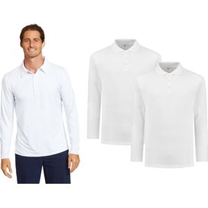 Pierre Calvini - Polo Shirt Heren - Poloshirts Heren Lange Mouw - Longsleeve Heren  - 2 Pack - Wit - XXL- Polo Heren - T Shirt Lange Mouwen Heren