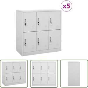 The Living Store Lockerkasten 5 st 90x45x92,5 cm staal lichtgrijs - Lockerkast - Opslagkast - Schoolkisten - Metalen Kast - Staalkast