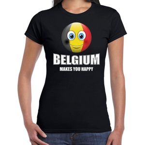 Belgium makes you happy landen t-shirt Belgie met emoticon - zwart - dames -  Belgie landen shirt met Belgische vlag - EK / WK / Olympische spelen outfit / kleding M