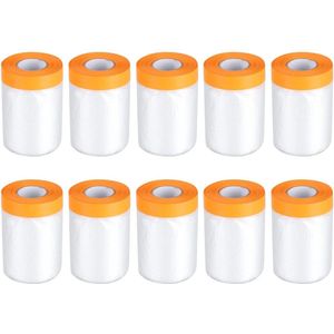 10 rollen afdekfolie en plakband - transparant - UV-bestendig - 55 cm x 20 m - zelfklevende schilderfolie met goudkleurige band - maskertape voor stofbescherming.