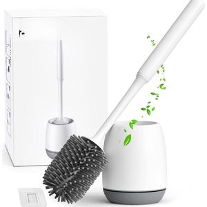 Toiletborstel Siliconen toiletborstel met houder voor wandmontage en staande siliconen toiletborstel Outfit Lange handgreep toiletborstel & snel afvoerende basis drooghouder set