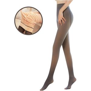 Fleece Panty - Thermo Panty - Gevoerde Panty - Fleece Legging - Warme Panty - Beige / Zwart
