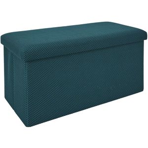 Home Deco Factory Poef/hocker Atome - opvouwbaar - stof - opbergbox - petrol blauw - 2 persoons - 76 x 38 x 38 cm