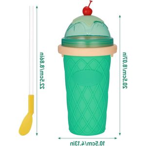 Herbruikbare Slushy Maker Beker Siliconen Knijpbeker met 2-in-1 Rietje en Lepel - Lichtgroen, voor Gezinnen Outdoor