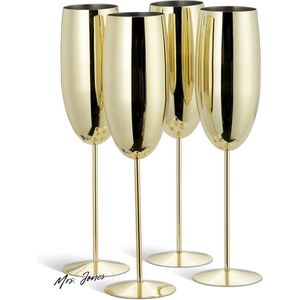 Mrs. Jones Premium Collection Gouden Champagne Flute Glazen - Roestvrij Staal - 285ml - Onbreekbaar - Kerstcadeau .