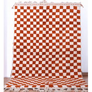 Traditioneel geruit tapijt oranje-wit - 250 x 150 cm - Handgeknoopt vloerkleed, hoogpolig tapijt, geblokt tapijt