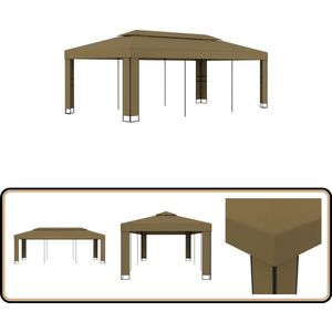 vidaXL Prieel Dubbel Dak - 3x6 m - Taupe - Stof & Staal Tuinpaviljoen - Tuindak - Overkapping - Terrasdak - Partytent