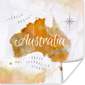 Poster Wereldkaart - Abstract - Australië - 100x100 cm XXL