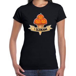 Bellatio Decorations Halloween verkleed t-shirt dames - pompoen - zwart - themafeest outfit - I scream XL