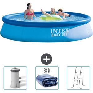 Intex Rond Opblaasbaar Easy Set Zwembad - 396 x 84 cm - Blauw - Inclusief Zwembadfilterpomp - Solarzeil - Ladder