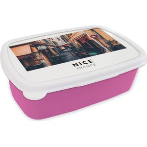 Broodtrommel Roze - Lunchbox - Brooddoos - Frankrijk - Nice - Weg - Winkel - 18x12x6 cm - Kinderen - Meisje