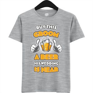 Buy This Groom A Beer | Vrijgezellenfeest Cadeau Man - Groom To Be Bachelor Party - Grappig Bruiloft En Bruidegom Bier shirt - T-Shirt - Unisex - Heather Grey - Maat S
