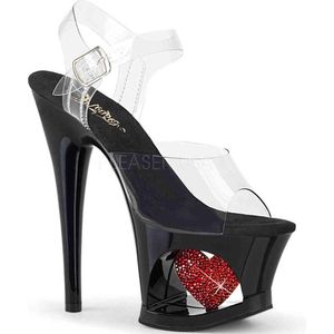 Pleaser - MOON-708HRS Sandaal met enkelband, Paaldans schoenen - Paaldans schoenen - 38 Shoes - Zwart/Rood