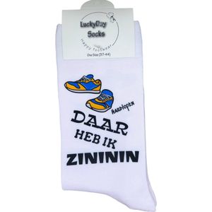 Zininin - Hardlopen - Rennen - Sporten - Verjaardags cadeau -Valentijns cadeau - Kado - Witte sokken met tekst - Grappige sokken - leuke dames en heren sokken - moederdag - vaderdag - Sokken waar je vrolijk van wordt - Maat 37-44