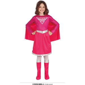 Guirca - Superwoman & Supergirl Kostuum - Superheldin Mega Roze Redder In Nood - Meisje - Roze - 7 - 9 jaar - Carnavalskleding - Verkleedkleding