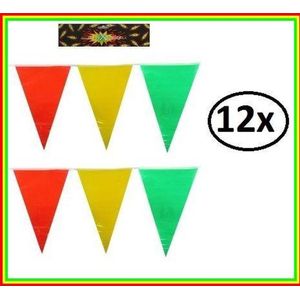 12x Vlaggenlijn rood/geel/groen 10m -vlaglijn carnaval thema feest kleur vlag lijn festival