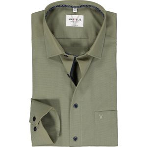 MARVELIS modern fit overhemd - mouwlengte 7 - structuur - olijfgroen - Strijkvrij - Boordmaat: 45