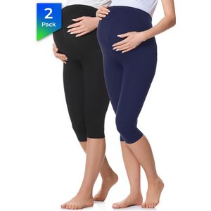 Be Mammy Dames Leggings - Zwangerschapskleding - Capri - Katoen - BE-BE20-229-LE-2P - 2Pack - Zwart/Marineblauw - M