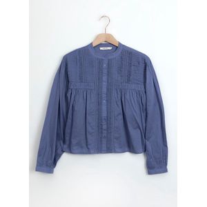 Sissy-Boy - Grijsblauwe cropped blouse met pintuck details