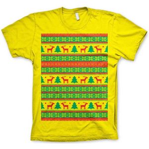 Heren Tshirt -M- Christmas Knit Pattern Geel