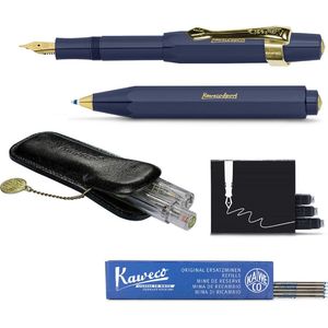 Kaweco - Cadeau - pennenset- (6delig) - Etui - Vulpen Fine met Clip - Balpen - Blauw - Inktpatronen - Balpenvullingen