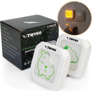 Twyko Nachtlamp Set 2 stuks- Nachtlampje voor Kinderen - Plug&Play Kinderlamp - Nacht Lamp voor Kinderkamer & Babykamer - Leeslamp Slaapkamer Kind & Baby - Bed Leeslampje - Dimbaar Bedlampje - Nachtlampjes met sensor - Bed Lees Lampje