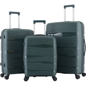 Royal Swiss© - Luxe Kofferset 3 delig - 56cm+66cm+76cm met TSA slot - Dubbele wielen - 360° spinners - 100% Polypropyleen - Hard Case - Trolley Set - Reiskoffers in Satin GREEN | 2023 Edition |