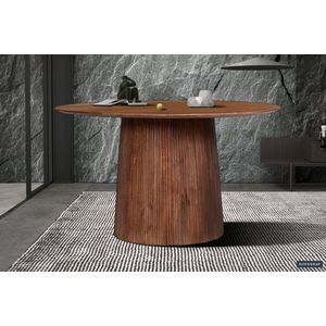 Eettafel 'Miguel' 130 cm Rond Lichtbruin, Structuur en blad massief hout Mangolia