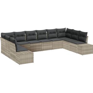 vidaXL - 10-delige - Tuin - Sofa - Set - met - Kussens - Lichtgrijs - Poly - Rattan