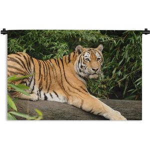 Wandkleed Roofdieren - Siberische tijger op een tak Wandkleed katoen 60x40 cm - Wandtapijt met foto
