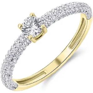 Schitterende 14 Karaat Gouden Ring met Zirkonia's 17.75 mm maat 56 |Verlovingsring|Solitair|Aanzoek