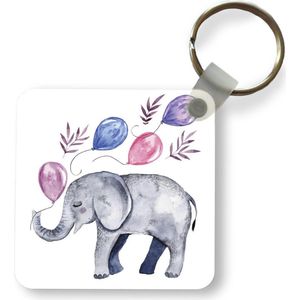 Sleutelhanger - Uitdeelcadeautjes - Olifant - Waterverf - Ballonnen - Plastic