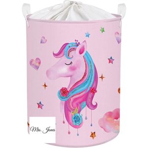 Mrs. Jones Schattige Eenhoorn Wasmand Opvouwbare Roze Wasmand met Trekkoord Waterdichte Kinderspeelgoed Opbergmand met Handvat 36 * 45 cm - Opbergen Speelgoed .