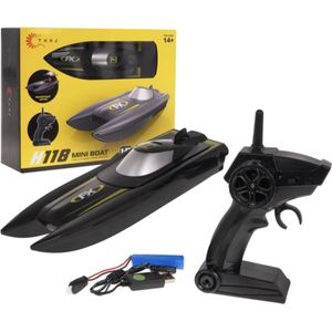 Playos® - RC Speedboot - Zwart - Oplaadbaar - 2.4 GHz Afstandbediening - Bestuurbare Boot - Buitenspeelgoed - Waterspeelgoed