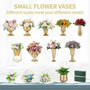 Selbro ® 2 stuks mini metalen urnen, elegante tafelopzetstukken voor bruiloften, 12,6 cm hoge trompetvazen, bloemenhouders voor feestelijke decoraties