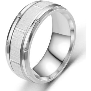Ring Heren Zilver kleurig met Luxe Versiering - Staal - Ringen - Cadeau voor Man - Mannen Cadeautjes