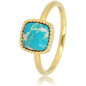 *My Bendel - Gouden ring met vierkanten Imperial Jasper edelsteen - Gouden ring met vierkanten Imperial Jasper edelsteen - Met luxe cadeauverpakking
