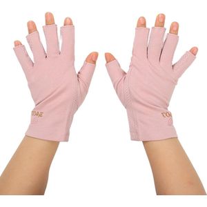 Anti UV Handschoenen voor Gel Nagel Lamp - Uv-bescherming, Elastisch, Ademend - Vingerloos - Katoenen Handschoenen voor Thuis Salon - Bleek roze-grijs