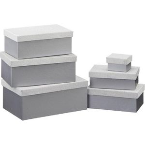 Set van 6x stuks zilveren glitter cadeaudoosjes 7-24 cm rechthoekig - kadodoosjes / cadeauverpakkingen