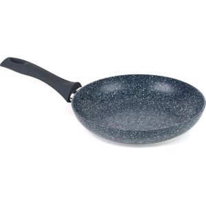 24cm Dual Layer Non-Stick Stone Frying Pan for Induction Cooktops - Blue Marble - Soft Bakelite Handle
