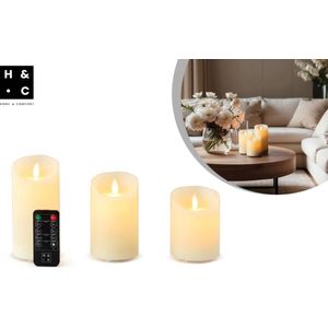 H&C LED Kaarsen met Bewegende Vlam - 3 Stuks - Oplaadbaar en Afstandsbediening