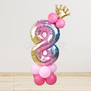 Leeftijdballon 8 Jaar - Hoera 8 Jaar - Prinsessenfeest - Kinderverjaardag Prinses Thema - Kinderfeestje Prinsessen – Unicorn – Regenboog - Princess Birthday Decoration - Meisje Verjaardag Feest Prinses - Roze Prinsessen Verjaardag - Ballon met Kroon