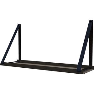 Handles and more -  Stalen wandplank zwart 70cm + leren plankdragers | Navy