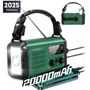 Noodradio Solar Opwindbaar - MODEL 2025 - 20.000mAh - Powerbank Zonne-energie - Solar powerbank - Survival Noodpakket - Zaklamp Oplaadbaar - Noodpakket - Noodrantsoen - Groen