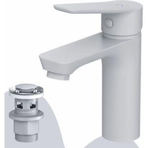 AM.PM Hit - Wastafelkraan met push-open waste set S-Size - Waterbesparend - Messing - Wit