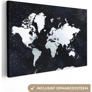 Canvas Wereldkaart - 60x40 - Wanddecoratie Wereldkaart - Waterverf - Sterrenhemel