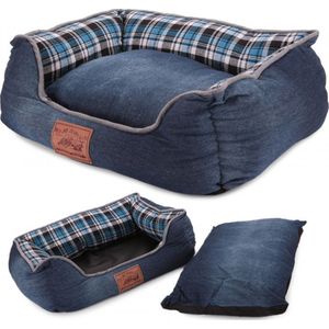 EASTWALL Dierenmand – Hondenmand – Kattenmand – Uitneembaar kussen - 54 x 42 x 16 cm – Maat M – Denim look