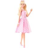 Barbie The movie pop - Margot Robbie - Roze-wit geruite jurk - 33 cm - Barbie film pop